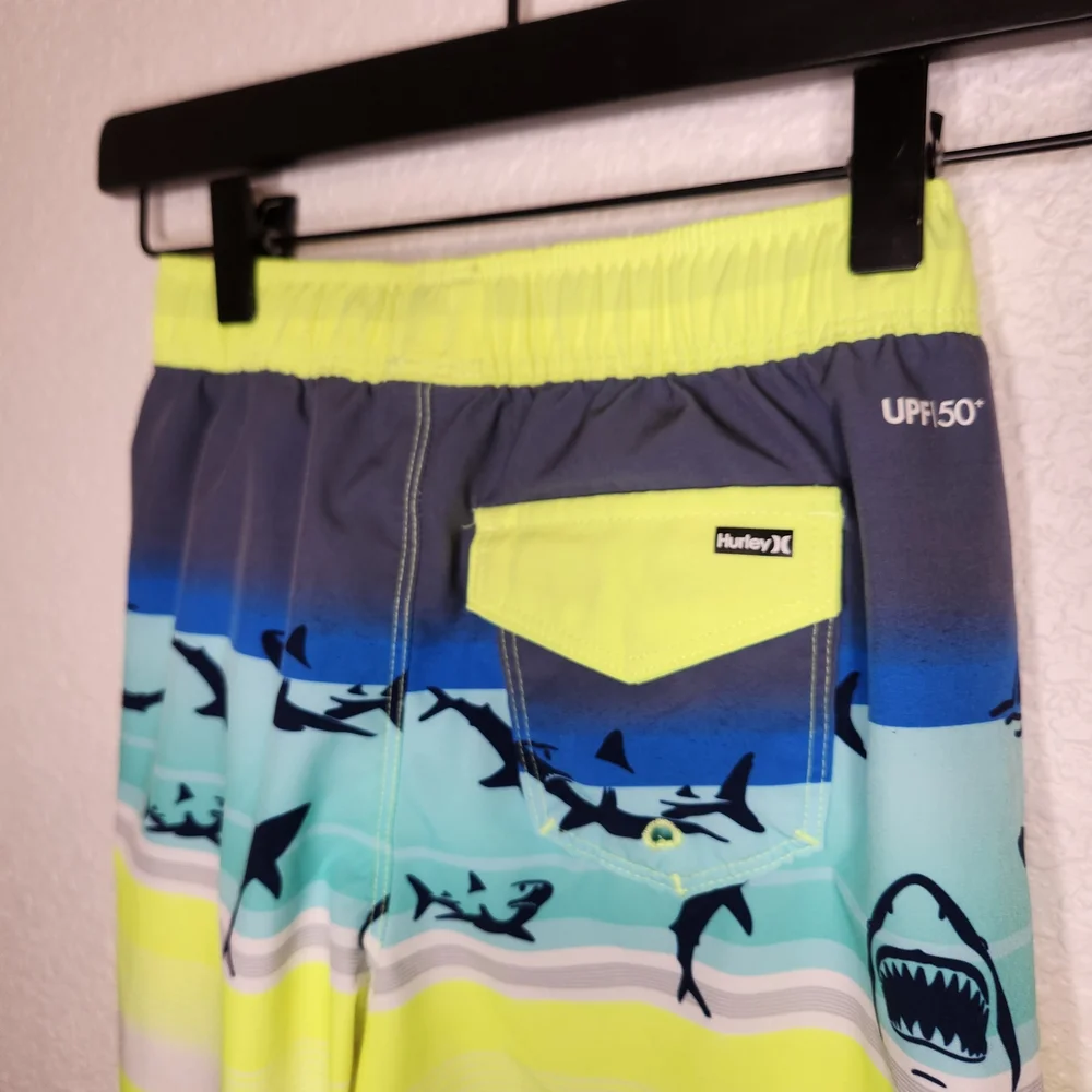 Hurley Boy's 7 8 Way Stretch UPF+50 Drawstring Waist Swim Short Shark Print